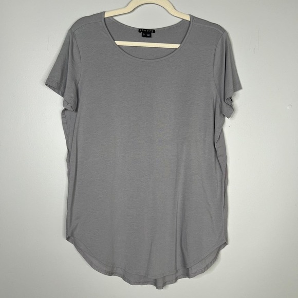 Theory Mixed Media Pima Cotton Modal Blend Curved Hem Short Sleeve Top Sz Lg - Picture 1 of 7